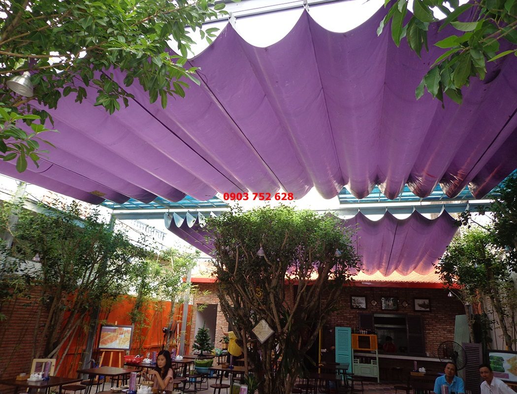 Chuyên thiết kế thi công mái Xếp lượn sóng Quán Cafe, mái bạt kéo mái hiên che quán cà phê TPHCM , Bình Dương, Biên Hòa